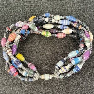 Handmade multicolored paper beaded stretchy bracelet